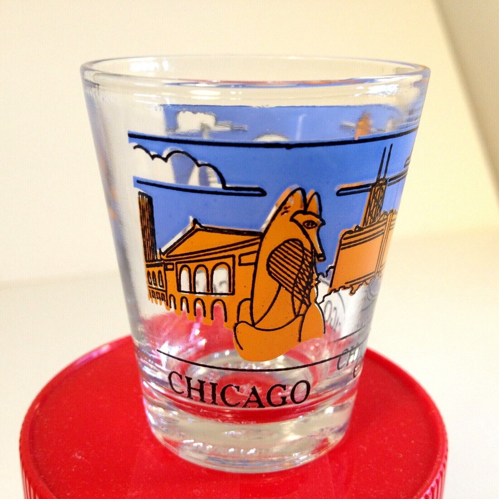 Vintage Souvenir Chicago Shot Glass City Skyline Sail Boat